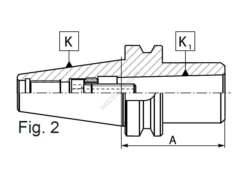 Rysunek techniczny: Tuleja redukcyjna z chw. MAS 403-BT na chw.Morse'a z gw: T.1694 AD+B BT40/MS4 95mm - KOLNO